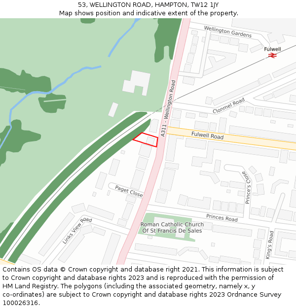 53, WELLINGTON ROAD, HAMPTON, TW12 1JY: Location map and indicative extent of plot
