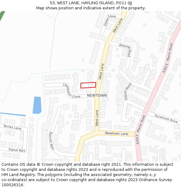 53, WEST LANE, HAYLING ISLAND, PO11 0JJ: Location map and indicative extent of plot