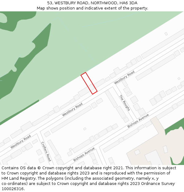 53, WESTBURY ROAD, NORTHWOOD, HA6 3DA: Location map and indicative extent of plot