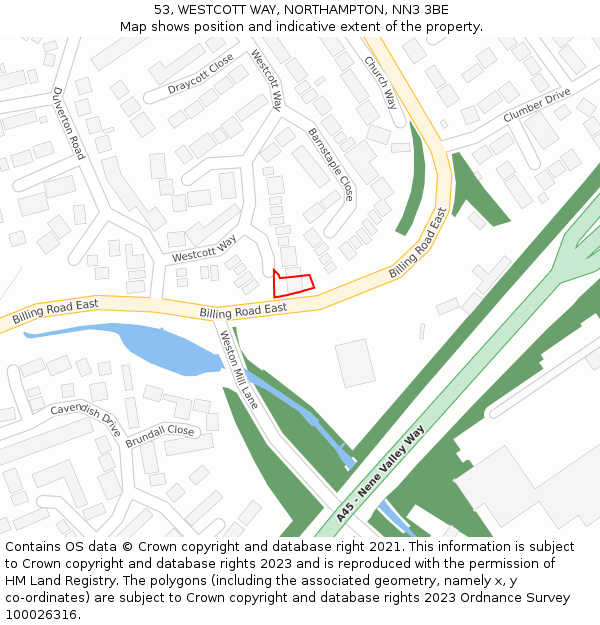 53, WESTCOTT WAY, NORTHAMPTON, NN3 3BE: Location map and indicative extent of plot