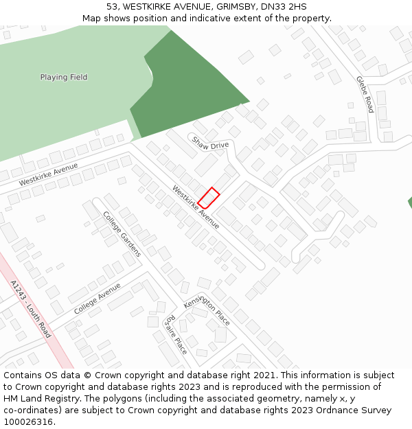 53, WESTKIRKE AVENUE, GRIMSBY, DN33 2HS: Location map and indicative extent of plot