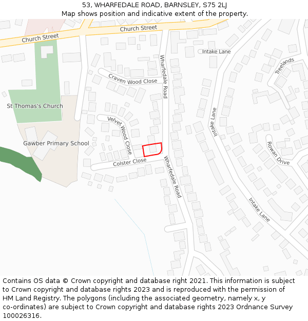 53, WHARFEDALE ROAD, BARNSLEY, S75 2LJ: Location map and indicative extent of plot