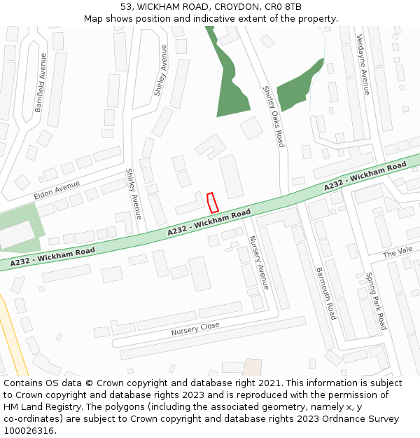 53, WICKHAM ROAD, CROYDON, CR0 8TB: Location map and indicative extent of plot