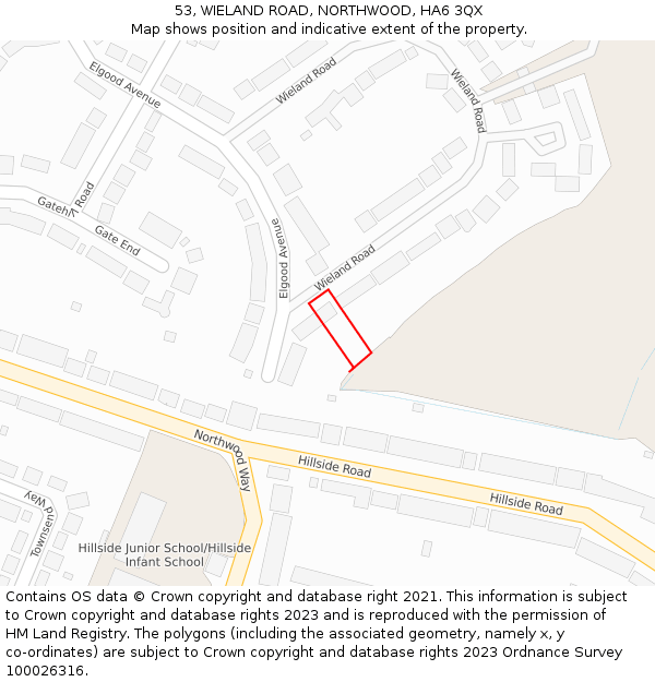 53, WIELAND ROAD, NORTHWOOD, HA6 3QX: Location map and indicative extent of plot
