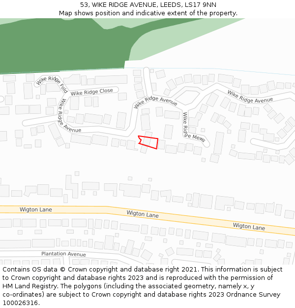 53, WIKE RIDGE AVENUE, LEEDS, LS17 9NN: Location map and indicative extent of plot