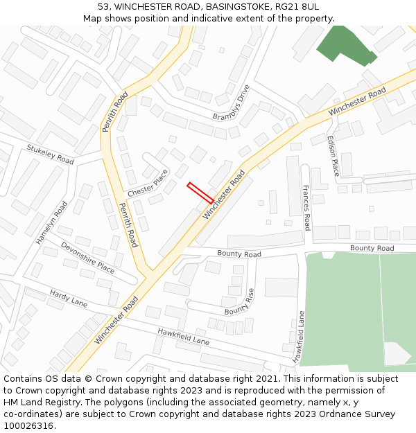 53, WINCHESTER ROAD, BASINGSTOKE, RG21 8UL: Location map and indicative extent of plot