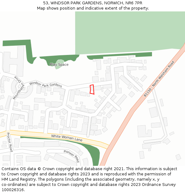 53, WINDSOR PARK GARDENS, NORWICH, NR6 7PR: Location map and indicative extent of plot