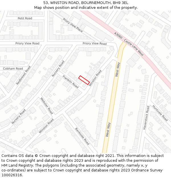 53, WINSTON ROAD, BOURNEMOUTH, BH9 3EL: Location map and indicative extent of plot