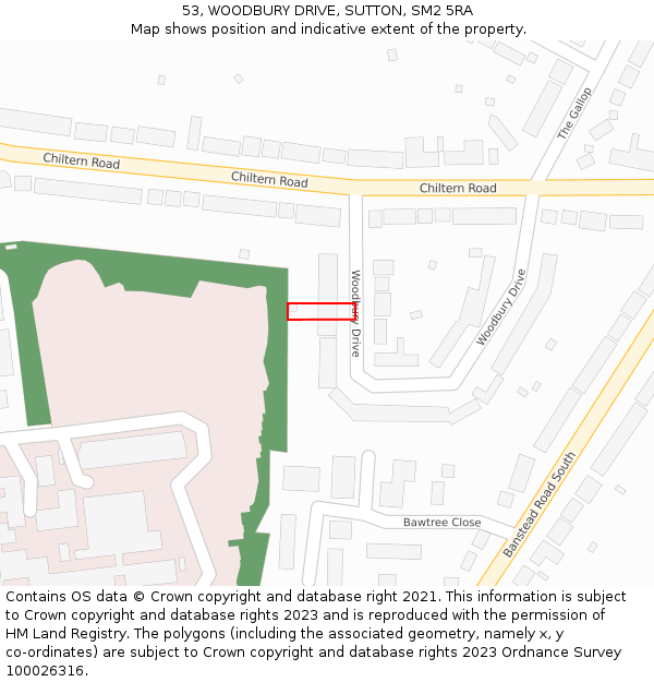 53, WOODBURY DRIVE, SUTTON, SM2 5RA: Location map and indicative extent of plot