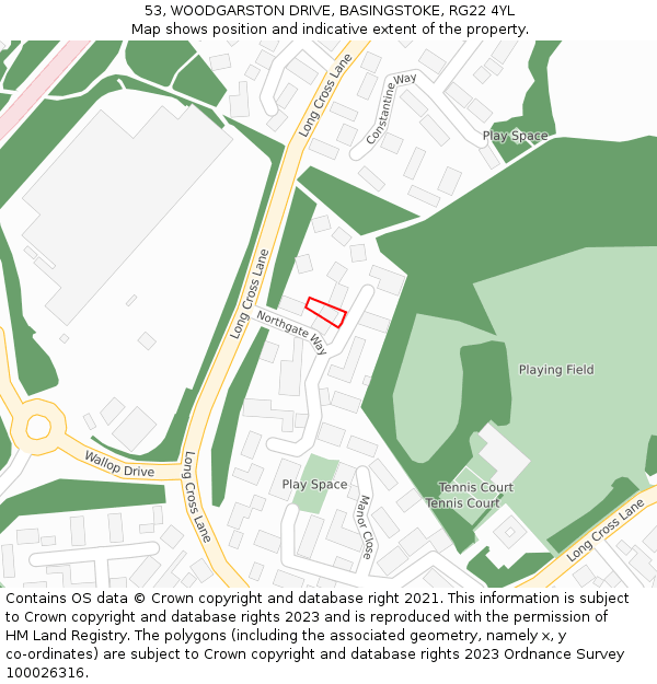 53, WOODGARSTON DRIVE, BASINGSTOKE, RG22 4YL: Location map and indicative extent of plot