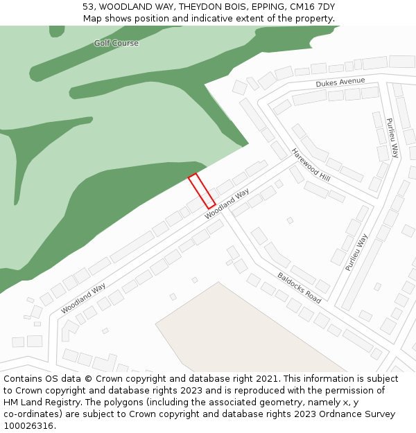 53, WOODLAND WAY, THEYDON BOIS, EPPING, CM16 7DY: Location map and indicative extent of plot