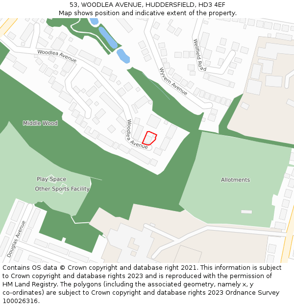 53, WOODLEA AVENUE, HUDDERSFIELD, HD3 4EF: Location map and indicative extent of plot