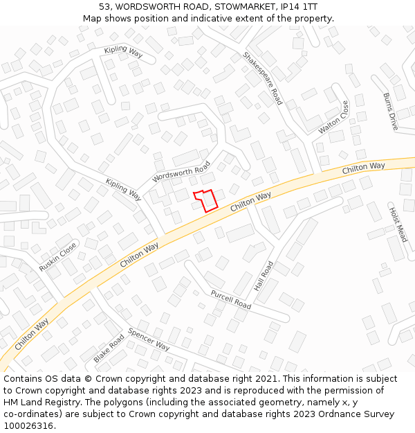 53, WORDSWORTH ROAD, STOWMARKET, IP14 1TT: Location map and indicative extent of plot