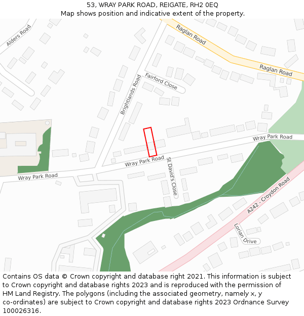 53, WRAY PARK ROAD, REIGATE, RH2 0EQ: Location map and indicative extent of plot