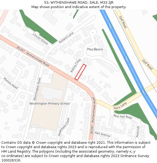 53, WYTHENSHAWE ROAD, SALE, M33 2JR: Location map and indicative extent of plot