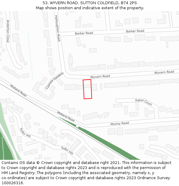 53, WYVERN ROAD, SUTTON COLDFIELD, B74 2PS: Location map and indicative extent of plot