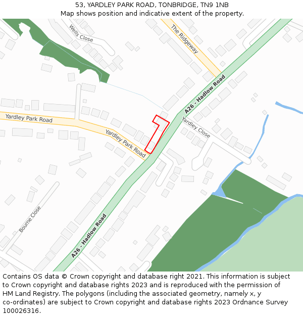 53, YARDLEY PARK ROAD, TONBRIDGE, TN9 1NB: Location map and indicative extent of plot
