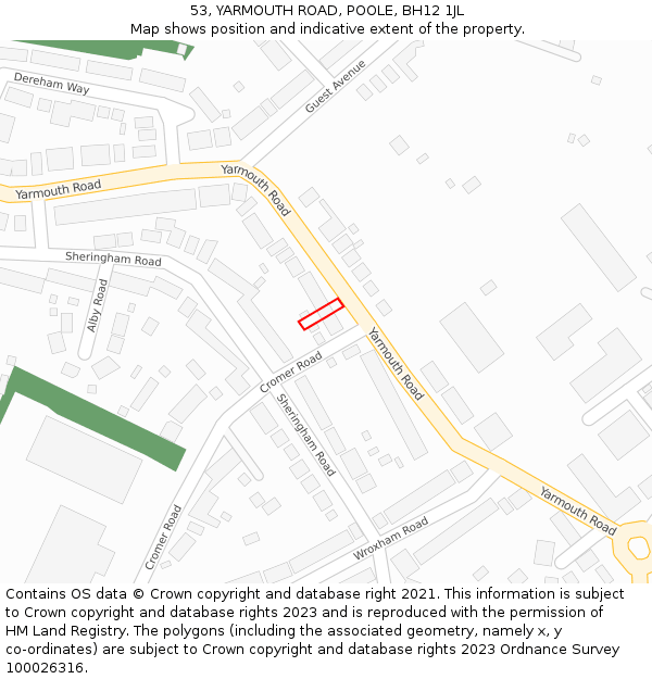 53, YARMOUTH ROAD, POOLE, BH12 1JL: Location map and indicative extent of plot