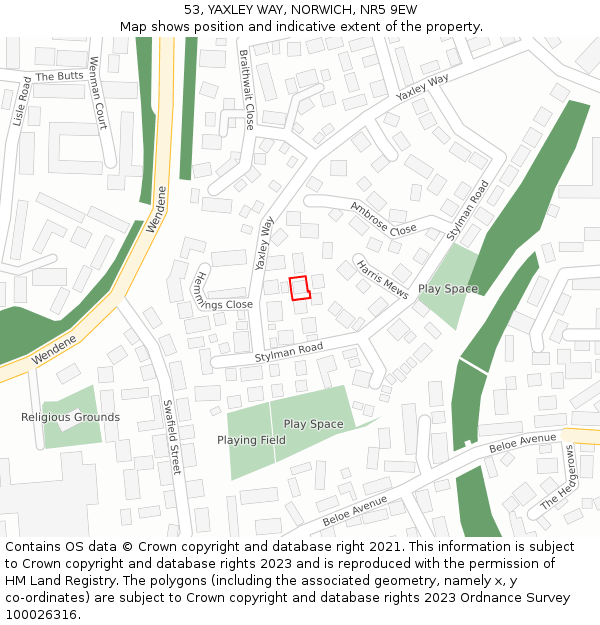 53, YAXLEY WAY, NORWICH, NR5 9EW: Location map and indicative extent of plot