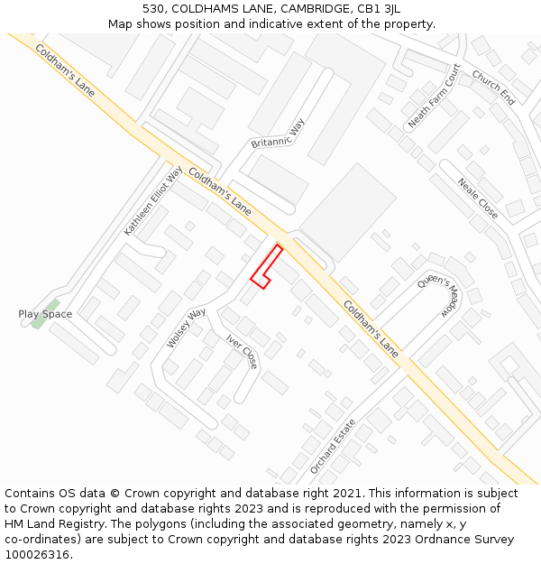 530, COLDHAMS LANE, CAMBRIDGE, CB1 3JL: Location map and indicative extent of plot