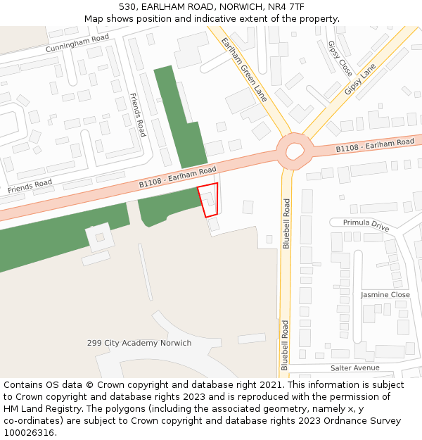 530, EARLHAM ROAD, NORWICH, NR4 7TF: Location map and indicative extent of plot