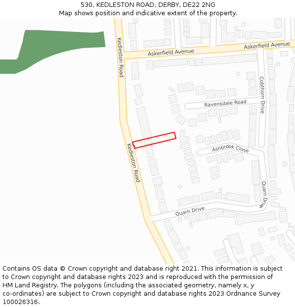 530, KEDLESTON ROAD, DERBY, DE22 2NG: Location map and indicative extent of plot