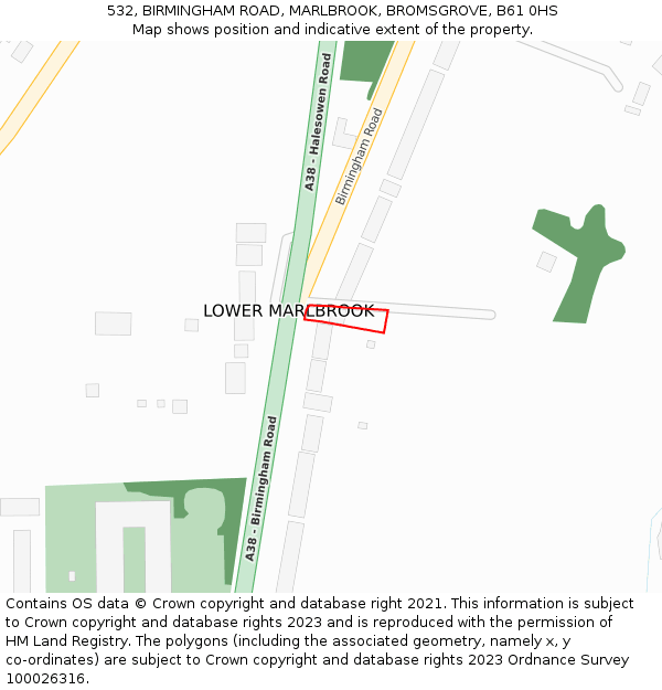 532, BIRMINGHAM ROAD, MARLBROOK, BROMSGROVE, B61 0HS: Location map and indicative extent of plot