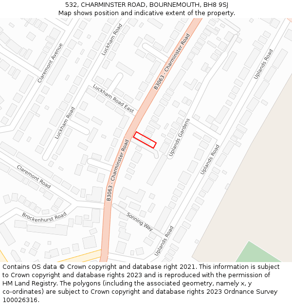 532, CHARMINSTER ROAD, BOURNEMOUTH, BH8 9SJ: Location map and indicative extent of plot