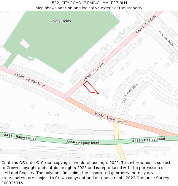 532, CITY ROAD, BIRMINGHAM, B17 8LN: Location map and indicative extent of plot