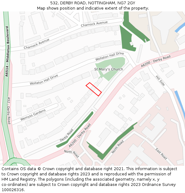 532, DERBY ROAD, NOTTINGHAM, NG7 2GY: Location map and indicative extent of plot