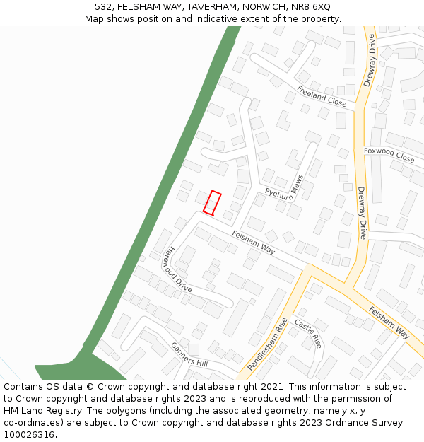 532, FELSHAM WAY, TAVERHAM, NORWICH, NR8 6XQ: Location map and indicative extent of plot