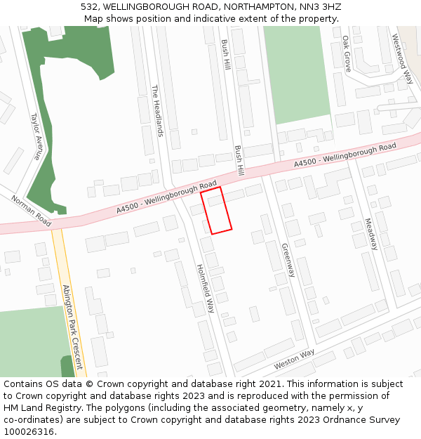 532, WELLINGBOROUGH ROAD, NORTHAMPTON, NN3 3HZ: Location map and indicative extent of plot