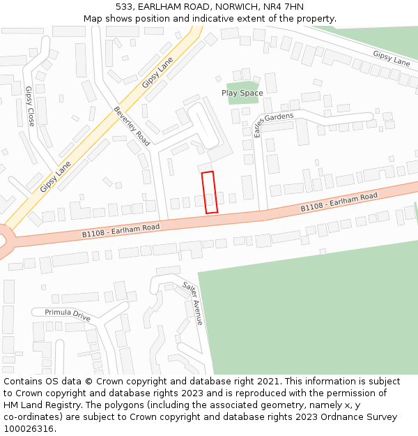 533, EARLHAM ROAD, NORWICH, NR4 7HN: Location map and indicative extent of plot