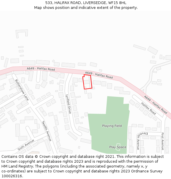 533, HALIFAX ROAD, LIVERSEDGE, WF15 8HL: Location map and indicative extent of plot