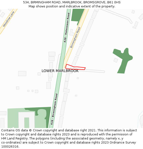 534, BIRMINGHAM ROAD, MARLBROOK, BROMSGROVE, B61 0HS: Location map and indicative extent of plot