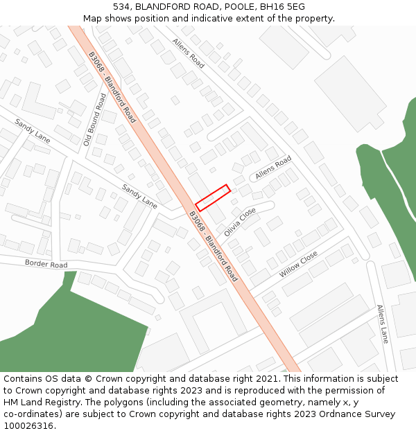 534, BLANDFORD ROAD, POOLE, BH16 5EG: Location map and indicative extent of plot