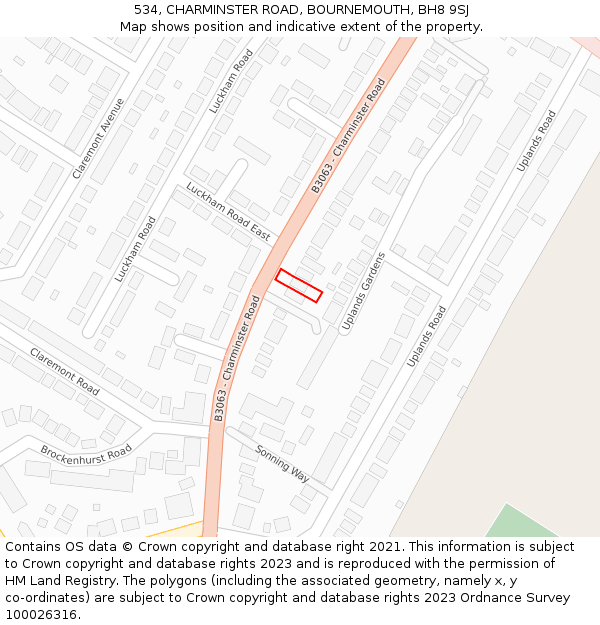 534, CHARMINSTER ROAD, BOURNEMOUTH, BH8 9SJ: Location map and indicative extent of plot