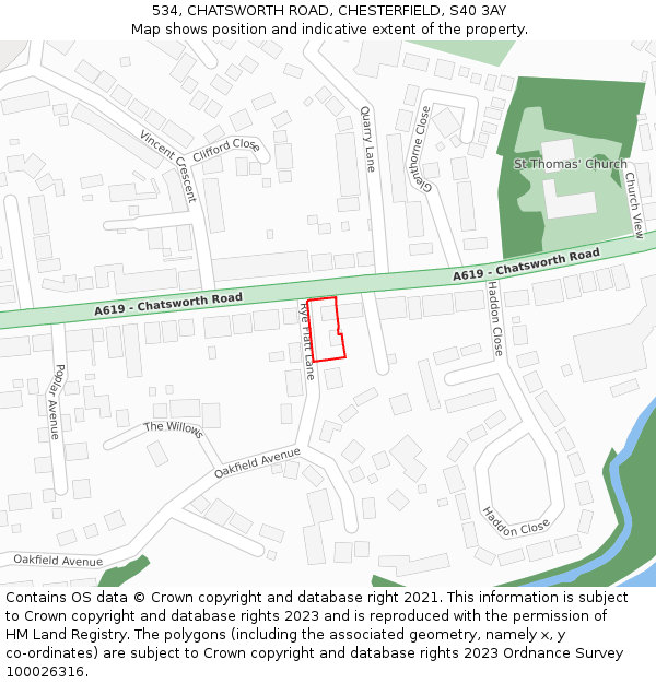534, CHATSWORTH ROAD, CHESTERFIELD, S40 3AY: Location map and indicative extent of plot