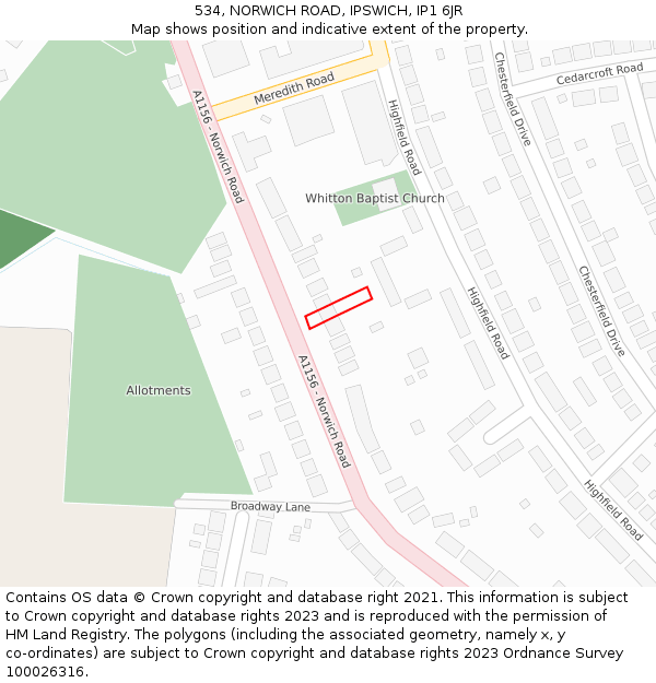 534, NORWICH ROAD, IPSWICH, IP1 6JR: Location map and indicative extent of plot