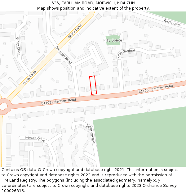 535, EARLHAM ROAD, NORWICH, NR4 7HN: Location map and indicative extent of plot