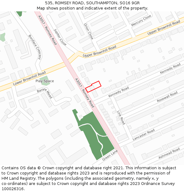 535, ROMSEY ROAD, SOUTHAMPTON, SO16 9GR: Location map and indicative extent of plot