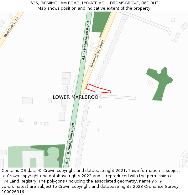 536, BIRMINGHAM ROAD, LYDIATE ASH, BROMSGROVE, B61 0HT: Location map and indicative extent of plot