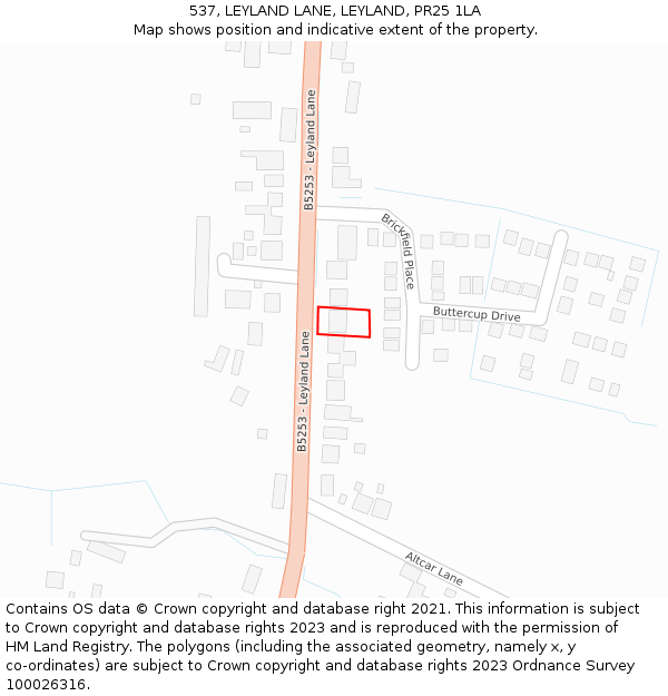 537, LEYLAND LANE, LEYLAND, PR25 1LA: Location map and indicative extent of plot