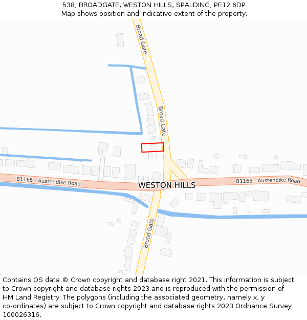 538, BROADGATE, WESTON HILLS, SPALDING, PE12 6DP: Location map and indicative extent of plot