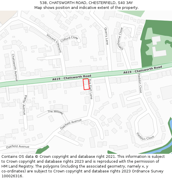 538, CHATSWORTH ROAD, CHESTERFIELD, S40 3AY: Location map and indicative extent of plot