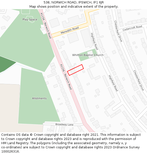 538, NORWICH ROAD, IPSWICH, IP1 6JR: Location map and indicative extent of plot