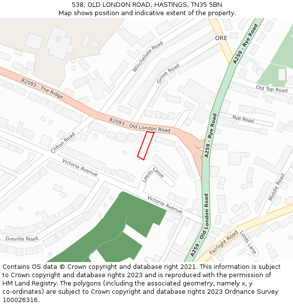 538, OLD LONDON ROAD, HASTINGS, TN35 5BN: Location map and indicative extent of plot