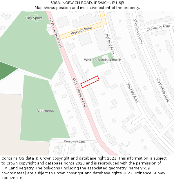 538A, NORWICH ROAD, IPSWICH, IP1 6JR: Location map and indicative extent of plot