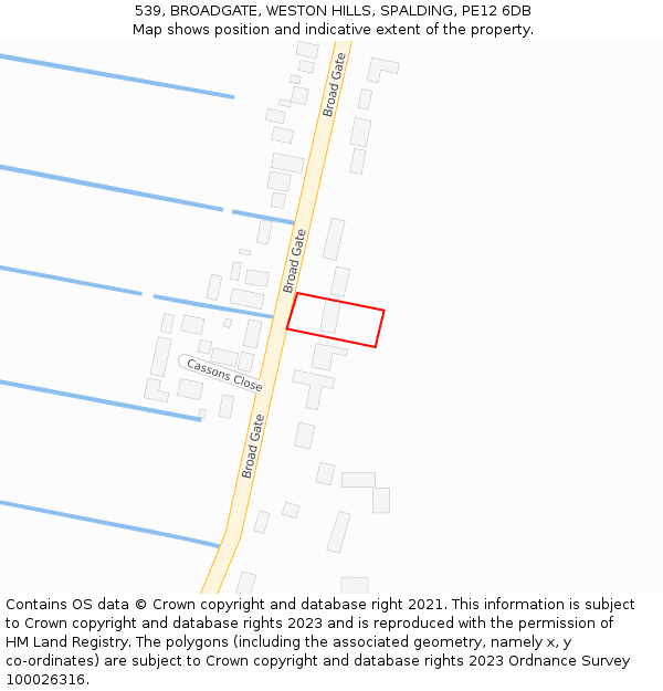 539, BROADGATE, WESTON HILLS, SPALDING, PE12 6DB: Location map and indicative extent of plot