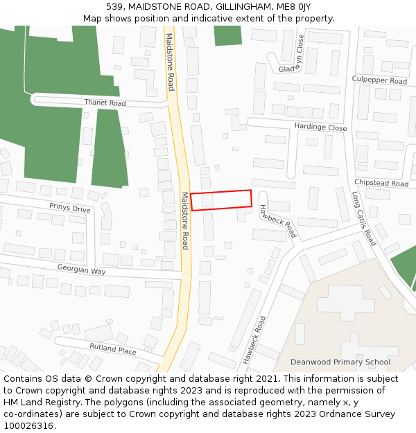 539, MAIDSTONE ROAD, GILLINGHAM, ME8 0JY: Location map and indicative extent of plot